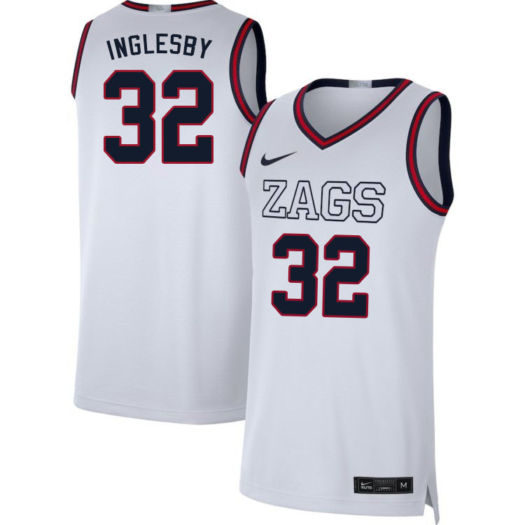 Men #32 Evan Inglesby Gonzaga Bulldogs College Basketball Jerseys Sale-White - Click Image to Close